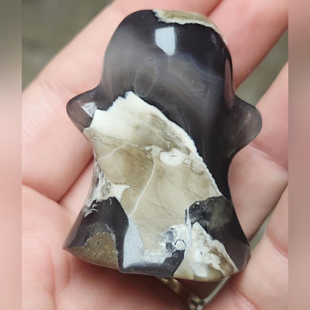 Druzy Volcano Agate Ghost Carving. Halloween Crystal Decor. Uv Reactive.